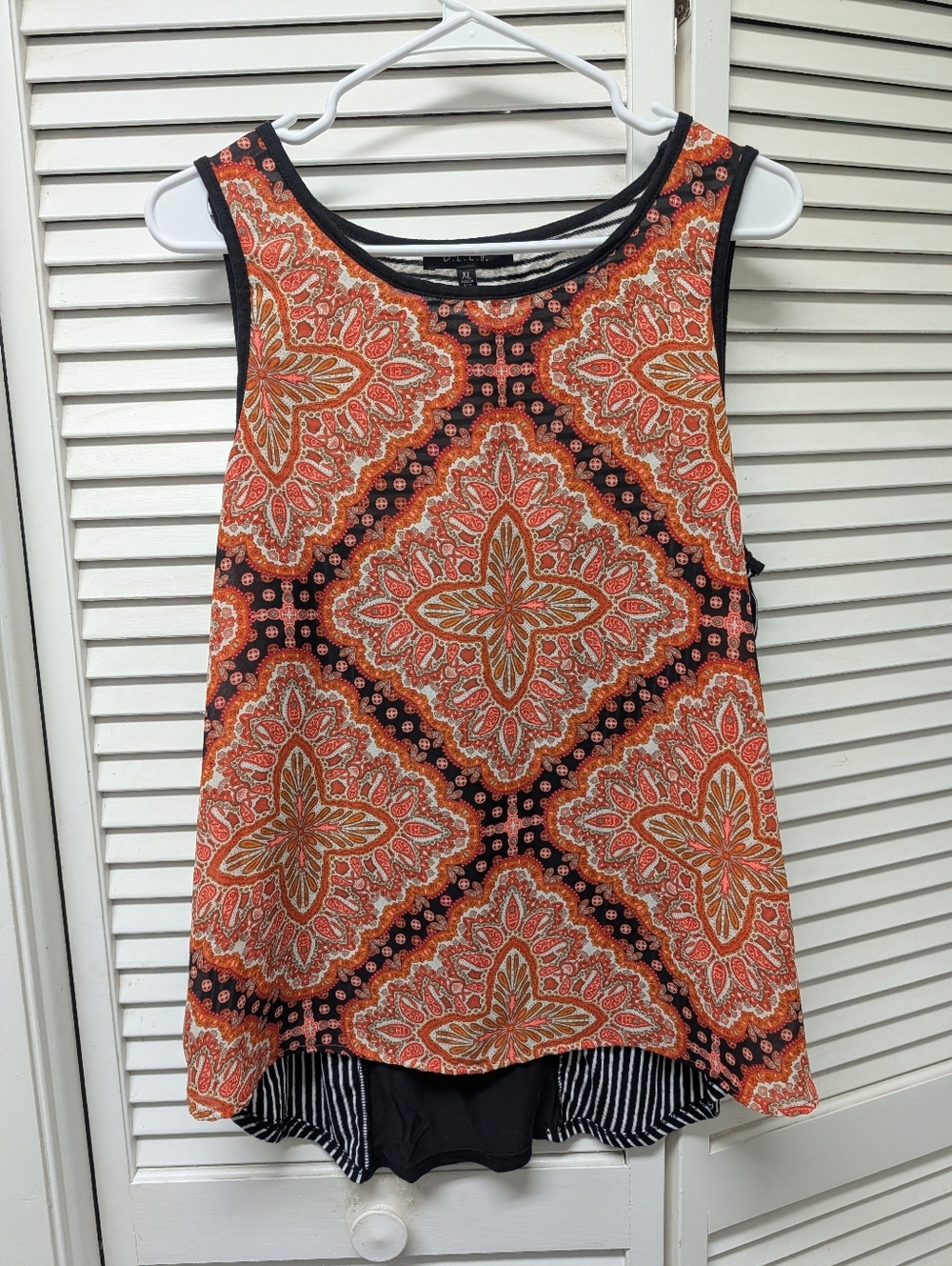 B.L.E.U. Orange and Black Mosaic-Print Sleeveless Tank